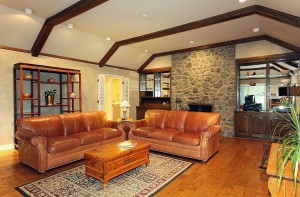 vaulted ceiling, stone fireplace in midtown tulsa home for sale