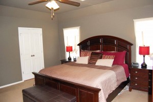 Large master bedroom easily fits king size furniture