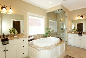 Master bathroom with home staging