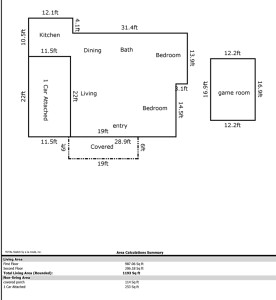 Sketch of home done by appraiser to show square footage