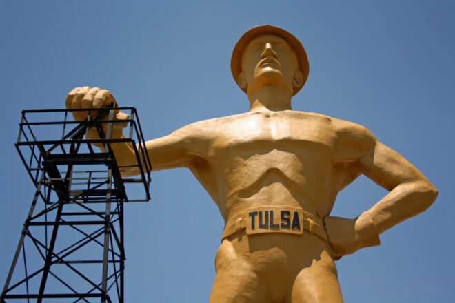 Golden Driller Statue near Route 66 Midtown Tulsa OK